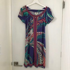 ICE Size 6 Short Sleeve  Multi Colored Midi Dress